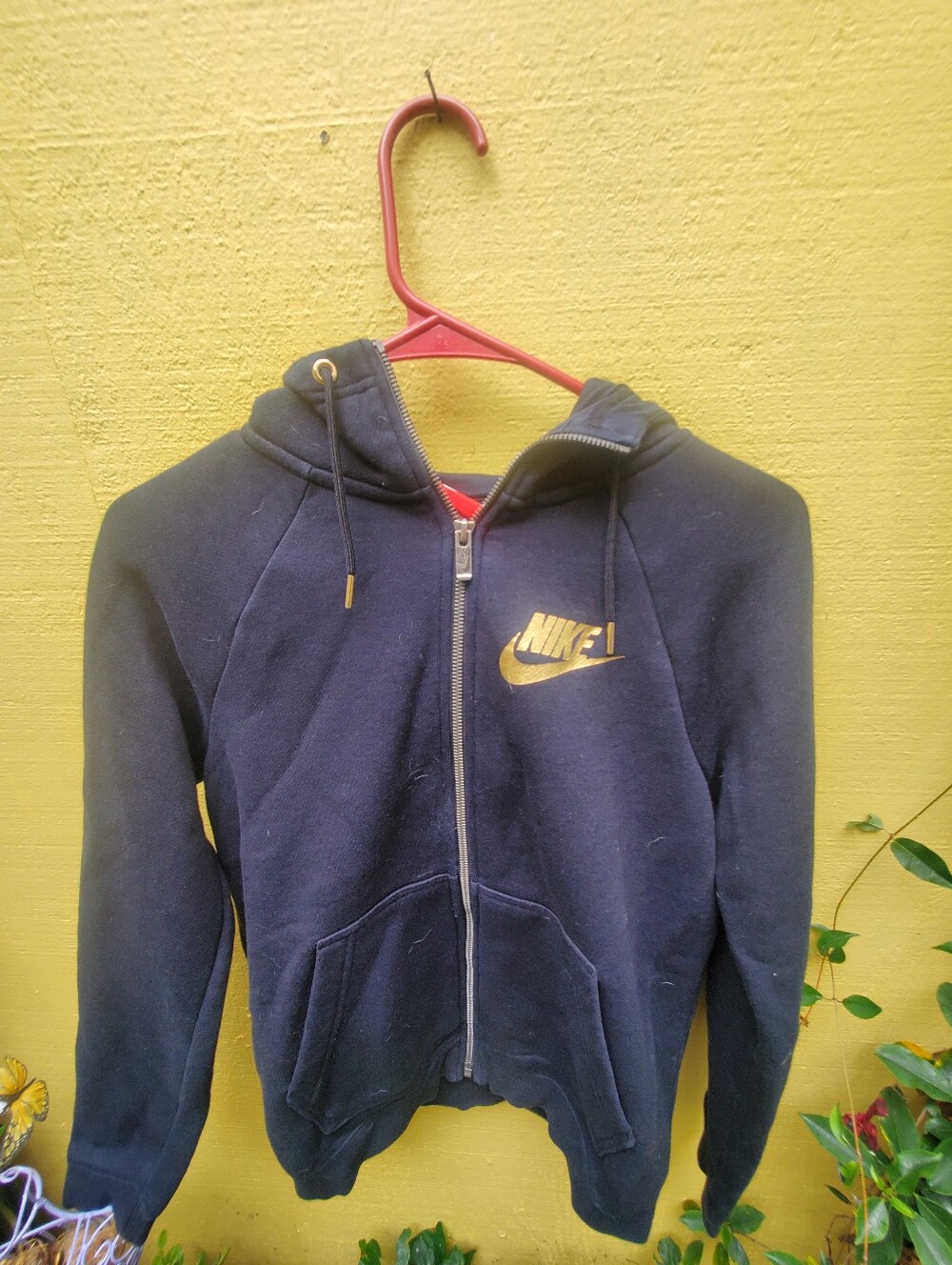 Nike Black Zip Hoodie with Gold Logo